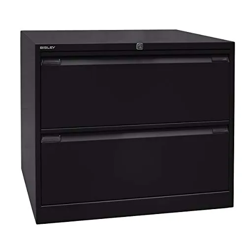 BISLEY Hängeregistraturschrank schwarz mit 2 Schubladen - Hängeregistraturschrank aus Stahl, ideal für strukturierte Ablage von A4-Unterlagen mit Auszugssperre für Sicherheit und mühelos gleitenden Schubladen.