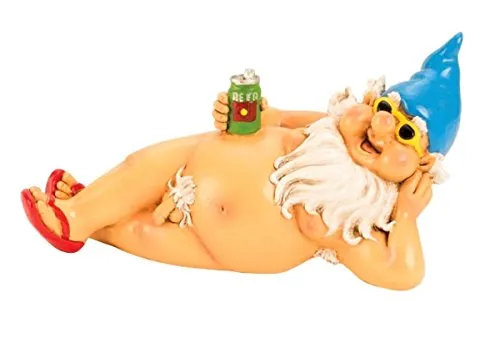 Geschenkestadl Frecher Gartenzwerg nackt mit Blauer Mütze 26 cm liegend freizügige Figur Zwerg