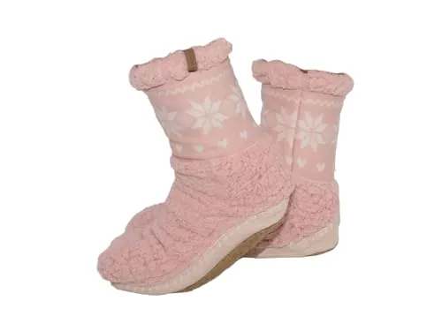 Rungassi Hüttensocken Hausschuhe mit Sohle Motiv Schneeflocke 35-38 Farbwahl (Rosa - 952)