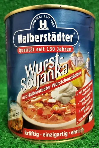 Halberstädter WURST SOLJANKA mit Würtchenwürfeln 800g - Fleisch- & Geflügelkonserve in praktischer Dose, herzhaft im Geschmack und ideal für schnelle, leckere Mahlzeiten.