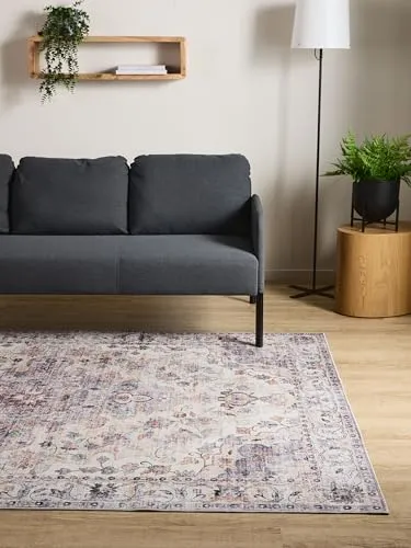 Interiyou Vintage Teppich Wohnzimmer Gent - 80x150 cm Multicolor - Für Schlafzimmer, Esszimmer, Kinderzimmer - Kurzflor waschbar und rutschfest, Print Muster