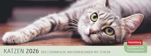 Katzen Premium-Tischplaner 2026: Literarischer Wochenkalender mit schönen Katzenfotos - Hörbücher - Ein einzigartiger Tischkalender mit inspirierenden Zitaten und Platz für persönliche Eintragungen, ideal für Katzenliebhaber.