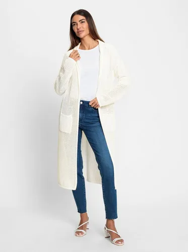 heine Strickjacke Strickmantel Langarm Ajour beige 38 von Heine