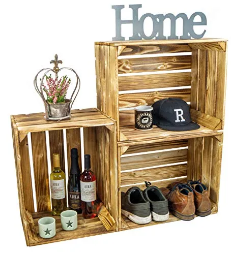 Kistenkolli Altes Land gebrannte / braune Holzkisten 50 x 40 x 29cm geflammte Apfelkiste Weinkisten Regalkisten Aufbewahrungskiste (3)