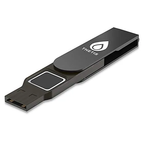 Thetis FIDO2 Sicherheitsschlüssel Fingerabdruck USB A, Zwei-Faktor-Authentifizator, Mehrschichtiger Schutz HOTP / U2F kompatibel Windows, MacOS, Gmail, Linux für Office Business - Schwarz