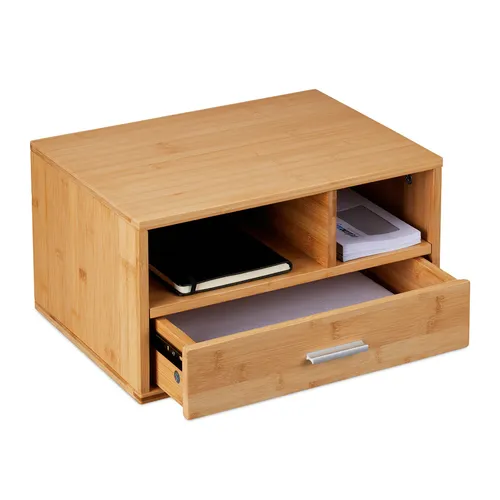 Schreibtisch Organizer aus Bambus mit 2 Fächern - Ablagen & Sortierstationen: Hochwertiger Schreibtisch-Organizer aus Bambus, ideal für Ordnung und Stil im Büro – robust und umweltfreundlich.