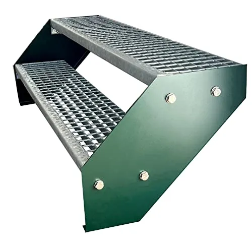 Kaminbau Mierzwa Premium Stahl Treppe Verzinkt & Grün Pulverbeschichtet 2 Stufen - Wetterfeste Gartentreppe aus hochwertigem, verzinktem Stahl mit Pulverbeschichtung. Ideal für den Außenbereich und vielseitig einsetzbar. Hergestellt in Deutschland mit 3 Jahren Garantie.