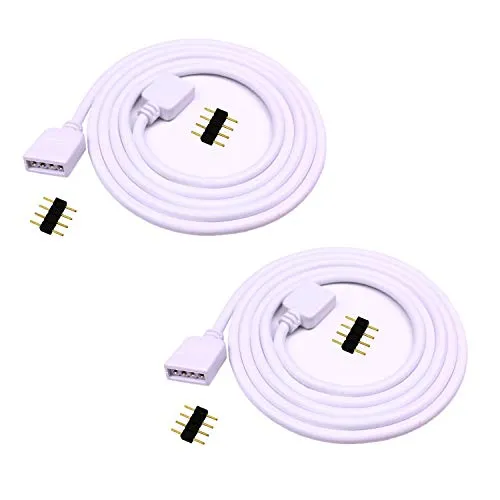 LITAELEK 2pcs 1m RGB Streifen Verlängerungskabel 4-Polig Band Verlängerung 5050 3528 2835 Strip Extension Cord Stripe Extension Cable Verbinder Anschluss, Weiß
