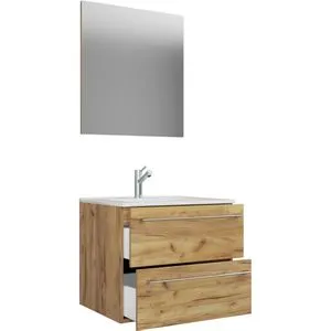 Mid.you Badezimmer VCM Badinos - 3-teiliges Badmöbelset in Honigeiche - Hängendes Badmöbelset mit 2,2 Schubladen und moderner Honigeiche-Oberfläche, ideal für platzsparende Badezimmerlösungen.