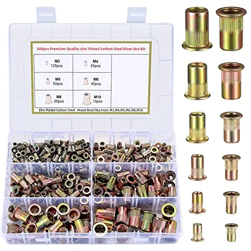 Stück Nietmuttern M3-M10, Kohlenstoffstahl Einnietmuttern Rund Flachkopf Innengewinde Rivet, Nutsert Verzinkt Nietmuttern Hülsenmutter, Verwendet für Metallplatten, Holz, Automobile usw. 300