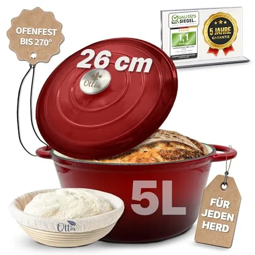 Ottia Gusseisen Topf 26cm in Rot mit Knauf