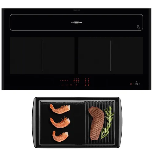 Oranier Induktionskochfeld 90 cm Dunstabzug Umluft Grillplatte Leisten schwarz