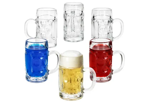 MamboCat Schnapsglas 6x Mini-Maßkrug Schnapsgläser 4cl geeicht Shot-Glas Stamper Henkel, Glas