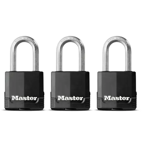 Master Lock Set mit 3 Hochsicherheitsschlössern für den Außenbereich mit langem Bügel und Schlüsselschloss 47 mm+ 45 mm
