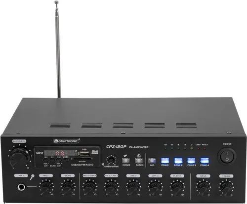 Omnitronic CPZ-120P ELA-Verstärker 120 W 4-Kanal 4-Zonen - ELA-Verstärker mit 120 W Leistung, ideal für Beschallung in mehreren Zonen, bietet flexible Einsatzmöglichkeiten für Events und öffentliche Räume.