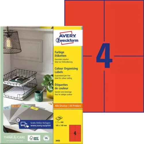 AVERY Zweckform Etiketten rot 105x148mm (3456) in rot von Avery Zweckform