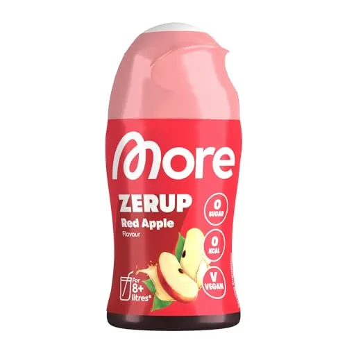 MORE Zerup, Red Apple, 65 ml, für bis zu 8 l Fertiggetränk, zuckerfreier Sirup mit u.a. echten Fruchtextrakten, vegan, zero Kalorien - made in Germany