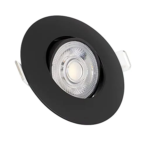 max K O M F O R T 12x LED Einbaustrahler LUXi Spot – Ultra Flach – 5W – 3-Step Dimmbar – 230V – Schwenkbare Einbauleuchten – Deckenspots Einbauspot Schwarz – Rund