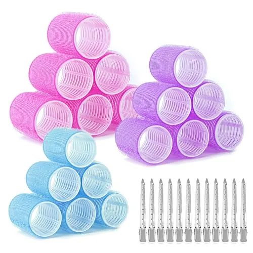 AiQInu 30 Stück Lockenwickler Set, Mit 18 Lockenwickler und 12 Metallklammern, Groß Lockenwickler, 3 verschiedene Größen Selbsthaftend Hair Rollers (40, 30, 20mm)