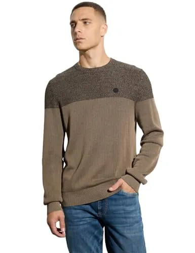 Herren Pullover im Two-Tone Look - Stylischer Strukturpullover für Herren im Two-Tone Look, aus reiner Baumwolle, ideal für lässige Outfits und höchsten Tragekomfort.