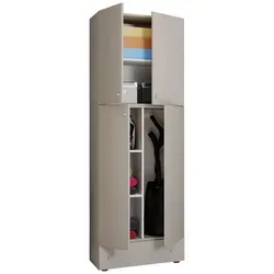 VCM Holz Besenschrank mit 6 Fächern - Praktischer Mehrzweckschrank für den Haushalt mit hochwertigem Metallbeschlägen und einem großen Staubsauger-Fach. Optimal für Ordnung und Stauraum.
