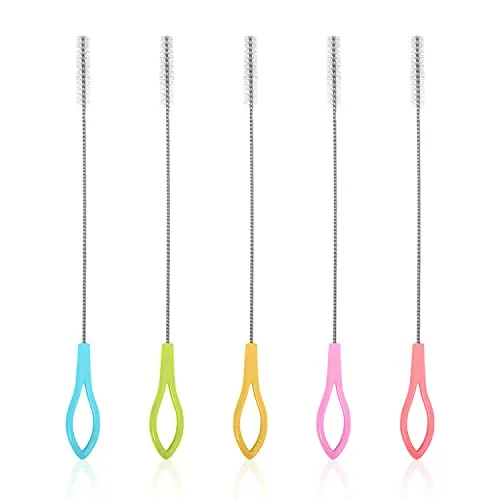 PFLYPF 5 stück Strohbürsten, Strohbürsten aus Edelstahl, Reagenzglasbürsten, 5-farbige Nylonbürsten, Strohhalm-Reinigungsbürsten, geeignet für Babyflaschen, Wasserbecher, Reagenzgläser usw.