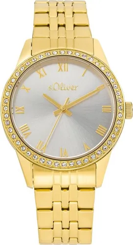 s.Oliver Damen Armbanduhr mit Edelstahl Armband - Elegante Quarzuhr mit 48 Zirkonia-Steinen, wasserdicht bis 5 bar, ideal für Alltag und besondere Anlässe, kommt in schöner Geschenkbox.