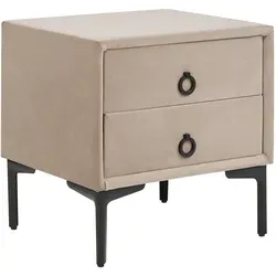 Beliani Nachttisch Samt beige Taupe mit 2 Schubladen - Moderne Nachttisch in taupefarbenem Samt mit zwei praktischen Schubladen und stabilen Metallbeinen – ideal für stilvolle Schlafzimmer.