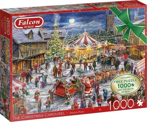 Falcon 11308 Daniela Pirola The Christmas Carousel Puzzle - Puzzle mit 2x1000 Teilen, umweltfreundlich und mit einzigartigem Nahtlos-Effekt für ein perfektes Zusammenspiel. Ideal für Puzzleliebhaber und umweltbewusste Spieler.