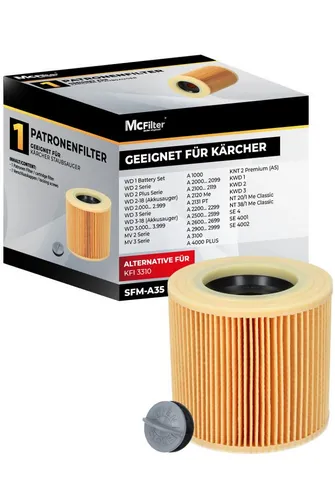 McFilter Ersatzfilter (1 Filter) Lamellenfilter passend für Kärcher, Zubehör für Kärcher Nass-Trockensauger WD2, WD3, WD3 Premium, MV3, A-Serie, K-Serie, SE 4001, SE 4002, wie Kärcher Filter 6.414-552.0, 6.414-772.0, 6.414-547.0