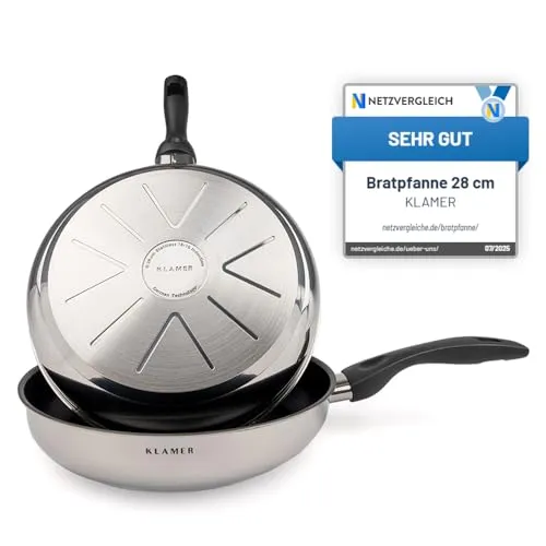 KLAMER Bratpfanne 20cm - Antihaftbeschichtete Induktions-Pfanne - Pfannen für alle Herdarten, spülmaschinenfest und aus hochwertigem Edelstahl für ein einfaches Kochen und Reinigen.
