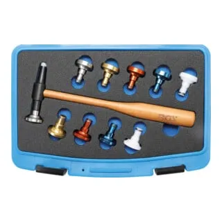 BGS Wechselkopf-Hammer-Satz Ø 28mm 11 teilig - Hämmer für Ausbeularbeiten im Karosseriebereich, mit 10 auswechselbaren Köpfen in verschiedenen Materialien für vielseitige Anwendungen und einem praktischen Kunststoffkoffer.