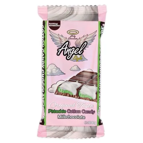 Angel Hair Schokolade 100g – Milchschokolade mit Pistaziencreme - Schokoladenriegel mit einzigartiger Kombination aus zarter Milchschokolade, fluffiger Zuckerwatte und cremiger Pistazienfüllung – ein Geschmackserlebnis wie aus 1001 Nacht!