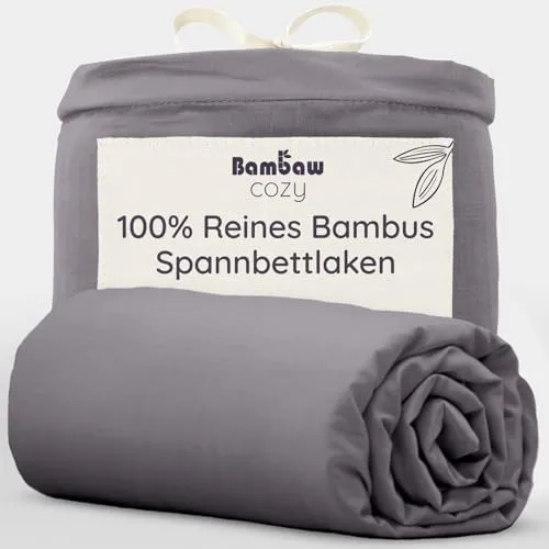 Bambaw Spannbettlaken Bambus 180x200cm, 35 cm Steghöhe, hypoallergene Allergiker Bettwäsche, atmungsaktive Bettwäsche Sommer, 100% Bambus Bettlaken, Spannbettlaken 180x200cm kühlend (Dunkelgrau)