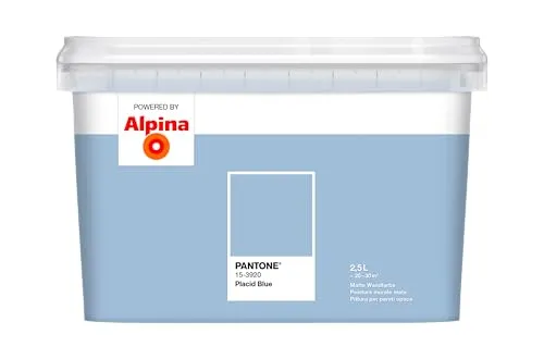Alpina Wandfarbe Pantone 15-3920 Placid Blue 2,5l - Hochwertige Wandfarbe in sanftem Placid Blue, ideal für Beton und Gipskarton, mit mattem Glanzgrad für ein elegantes Finish.