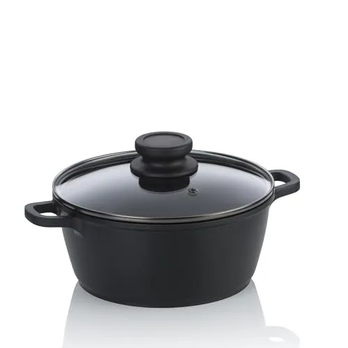 kela ATURA Fleischtopf 20 cm mit Glasdeckel - Kochtopf klein (1,7 Liter) aus Aluguss, keramisch beschichtet und PFAS-frei, ideal für energiesparendes und nährstoffschonendes Kochen auf allen Herdarten.