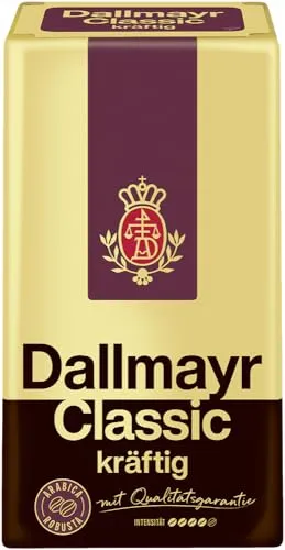 Dallmayr Classic gemahlen Kräftig (500 g) - Kaffee mit intensivem, würzig-vollmundigem Aroma und wenig Säure, ideal für puren Genuss oder in Kombination mit Milch.
