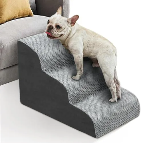 Hundetreppe 3 Stufen, Haustiertreppe für kleine Hunde, Bett, Sofa, wasserdichte Katzentreppe, rutschfest, gringe Neigung, Abnehmbarer waschbarer Bezug, aus Hochdichtem Schwamm, 60x40x40cm