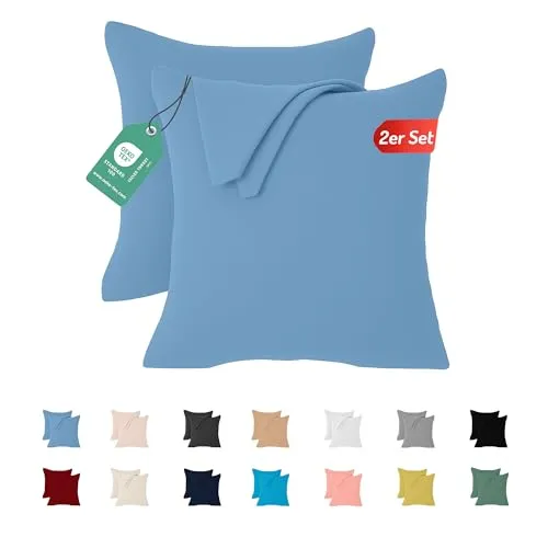 Livessa 2er Set Kissenbezug 40x40 aus%100 Baumwolle Jersey Stoff - Verdeckter Reißverschluss, Kopfkissenbezug 40x40 cm, Kissenhülle, Ultra weich und atmungsaktiv, Oeko-Tex Zertifiziert