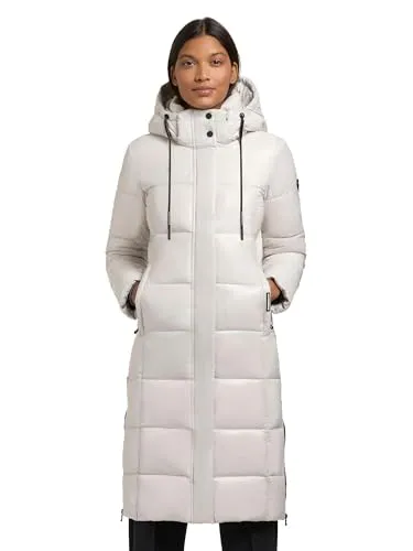 khujo Damen Steppmantel angesagte lange Winterjacke aus shiny glänzendem Material Shane2-YM Flash White Gr. XXL