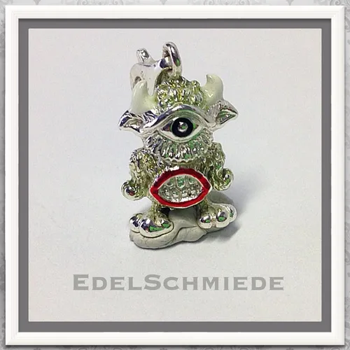 Edelschmiede925 Charm Anhänger - Einäugiges Monster aus 925 Silber - Charm Anhänger aus echtem Sterlingsilber (925), einzigartiges einäugiges Monsterdesign, ideal für individuelle Armbänder und besonderen Schmuck.