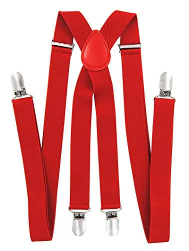 axy Hosenträger für Herren breit 2,5 cm in X-Form mit 4 Hosenträger Clips extra stark längenverstellbar 25mm (Rot)