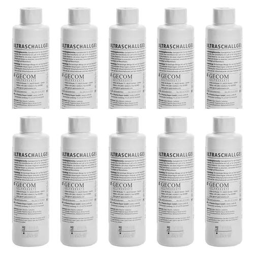 Gecom Gleitgel 10 x Ultraschallgel 250 ml - Gleitmittel für Doppler und IPL, bietet eine optimale Gleiteigenschaft und sorgt für angenehme Anwendungen dank feuchtigkeitsspendender Formel.