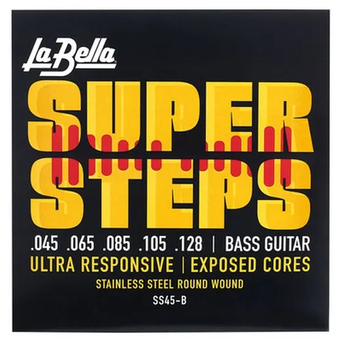 La Bella SS45-B Super Steps M E-Bass Saiten - Gitarren- & Bass-Zubehör, 5-Saiter Satz mit hoher Obertonfülle und frischem Klang, ideal für E-Bass-Spieler, Made in USA