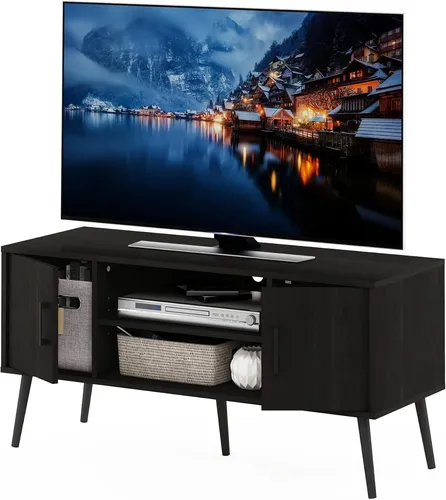 Furinno Claude TV-Ständer mit Holzbeinen im Mid-Century Stil, Espresso
