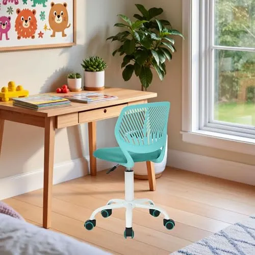 FurnitureR Kinderstuhl höhenverstellbar für Schreibtisch, ergonomischer bunter Jugendstuhl mit Rückenlehne & Armlehnen, Drehstuhl mit 5 Rollen, für Kinder 3–10 Jahre, bis 100 kg belastbar