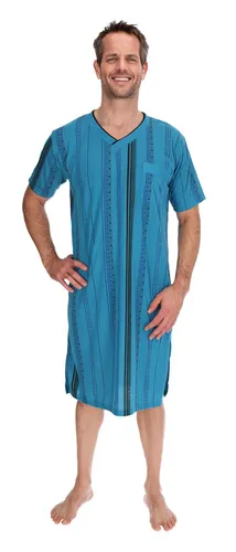 Nachthemd Herren kurzer Arm Nachtkittel Nachtgewand Schlafhemd Nachtwäsche, Größe:M, Farbe:Wasserblau