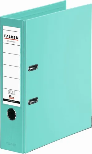 Falken Aktenordner Chromocolor A4 80mm mint - Ordner für DIN A4 mit edler Leinenprägung, Sichttasche und hochwertiger Qualitätsmechanik – ideal für eine stilvolle und organisierte Ablage.