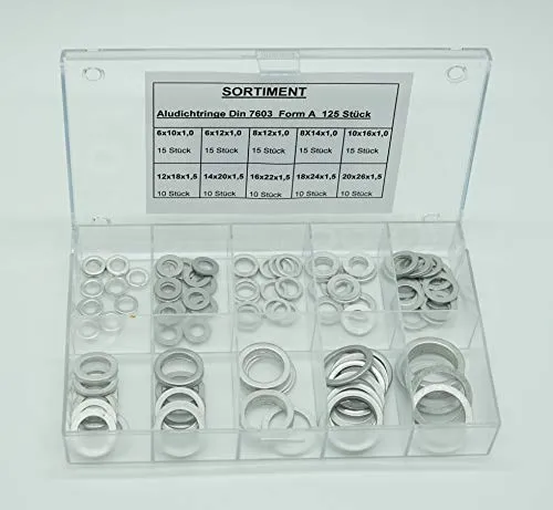 Cartec-Walz Aluminiumringe Dichtringe Dichtung Aluringe Sortiment 125 TEILIG