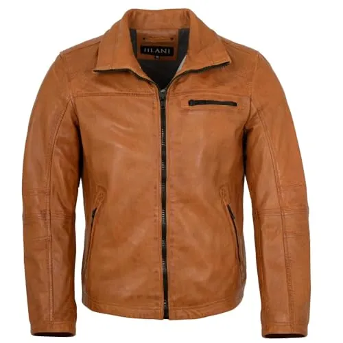Jilani - Herren Echtleder Lederjacke Lammnappa cognac